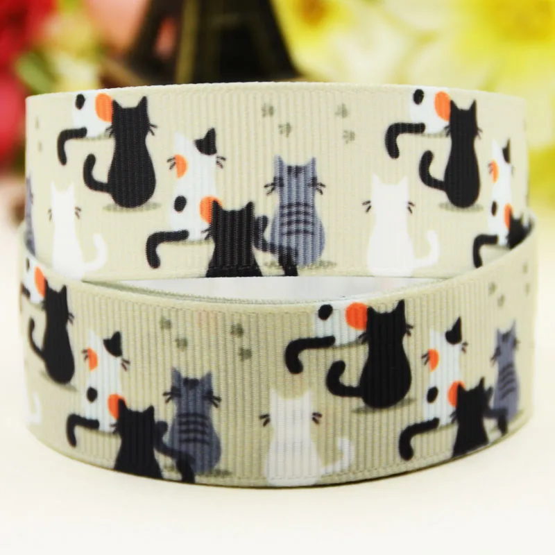 22mm 25mm 38mm 75mm Cat Cartoon printed Grosgrain Ribbon party decoration 10 Yards X-03814