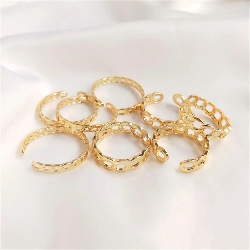 14K plated gold Chain ring interlocking ring female INS tide diy hand ring open ring ring