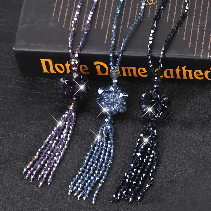 Heeda Korean Crystal Bead Long Necklace Women Autumn Winter Joker Sweater Chain Fashion 2019 Kpop Tassel Pendant Neck Decoration