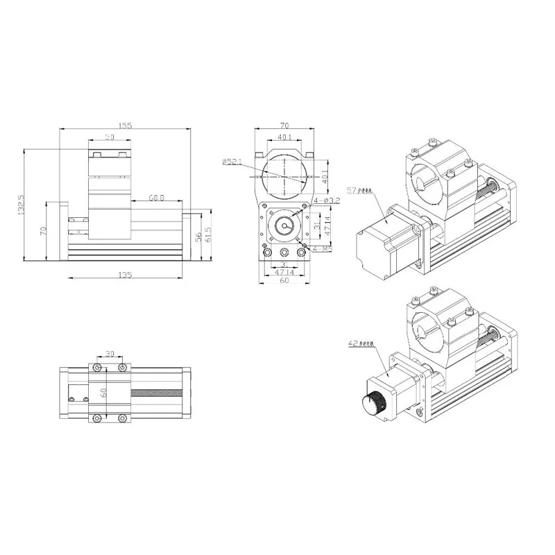 Il modulo asse Z CNC 3018 applica il foro del mandrino del motore passo-passo Nema17 52mm accessorio per macchina per incidere del tavolo scorrevole in alluminio