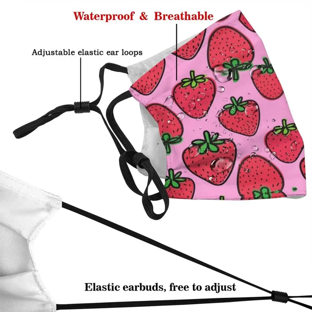 Strawberry Mask DIY Washable Filter Pm2.5 Mouth Trending Strawberries Strawberry Girly Fruit Pink Strawberry Pattern Strawberry