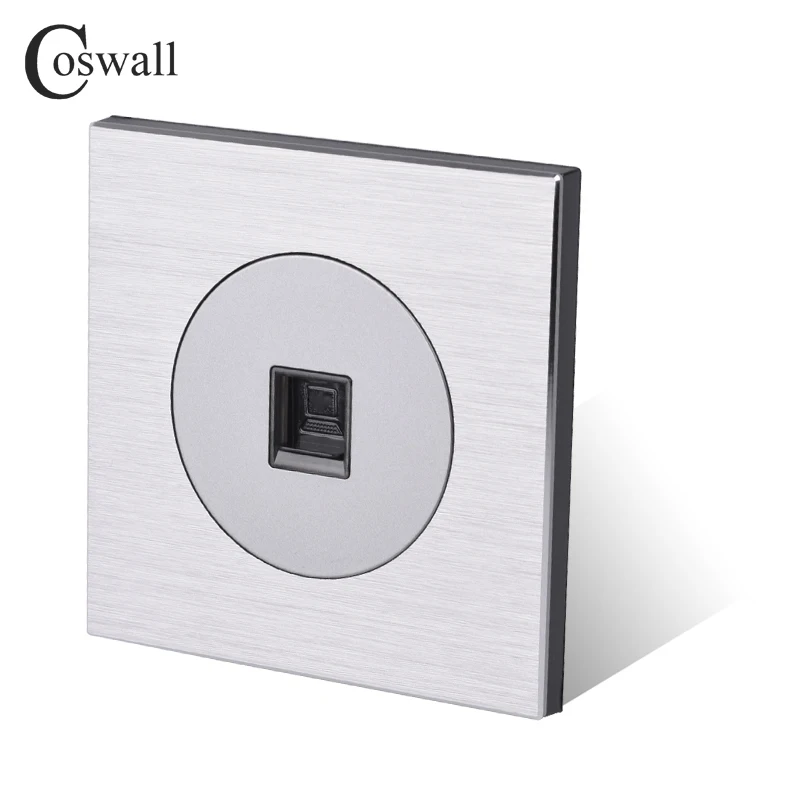 Coswall CAT5E RJ45 Internet Jack Aluminum Brushed Panel Computer Outlet Wall Data Socket Knight Black / Silver Grey R12 Series