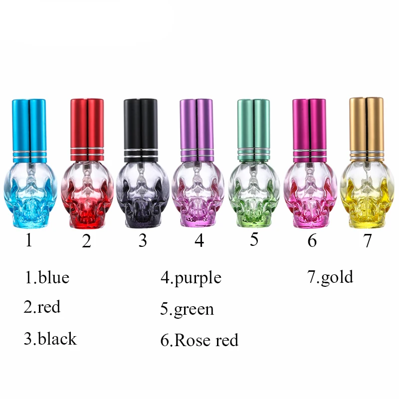 nbyaic 1pcs perfume bottle  8ml color skull spray bottle glass sub-pack perfume bottle travel portable press spray empty bottle