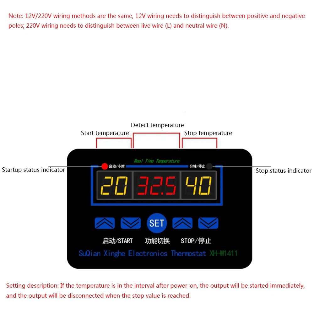 Régulateur de température numérique LED, interrupteur de commande, capteur de thermorégulateur, W1411, 12V, 220V, 10A