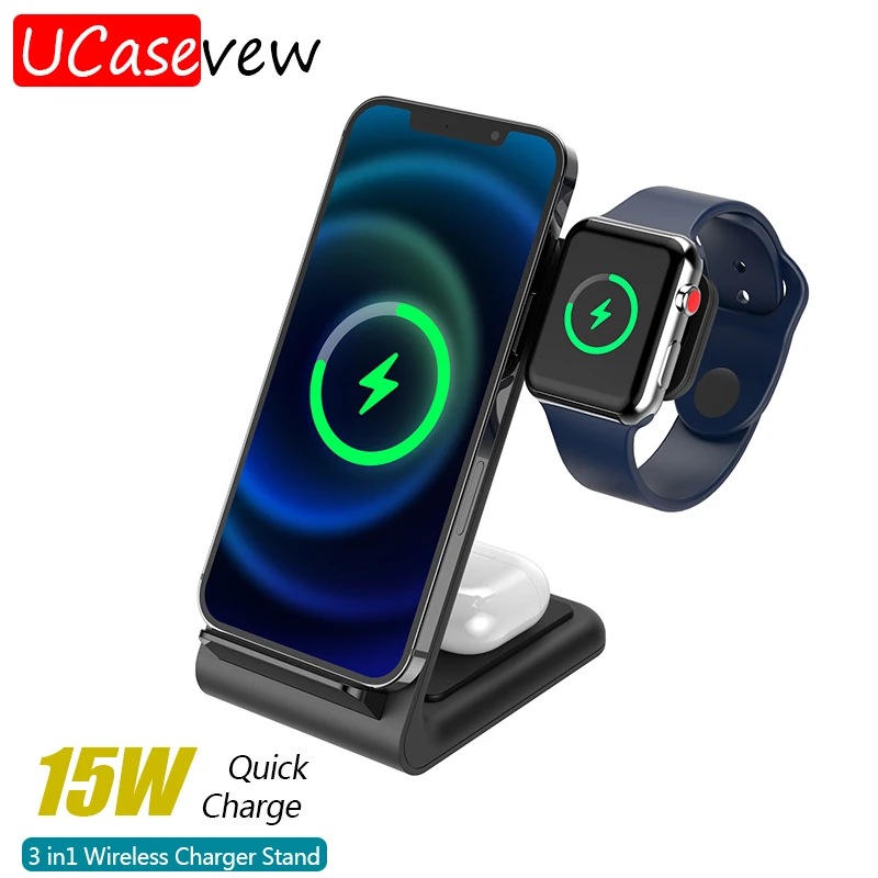 

3 in 1 Fast Wireless Charging for iPhone 12 11 XS Max Samsung Buds for Apple Watch 5 Airpods Pro Quick Charger Stand for iPhone