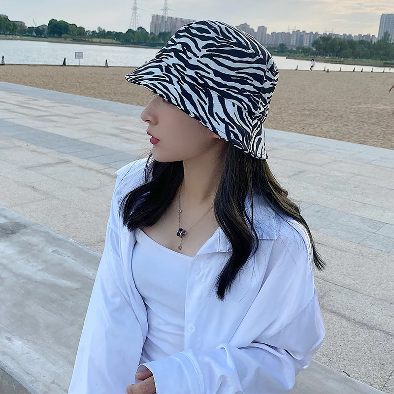 

Bucket Hat Women Wholesale Zebra Print Bucket Hat Women Cap Fishing Outdoor Beach Bob Sun Hat Panama Hat Vacation Cap Present