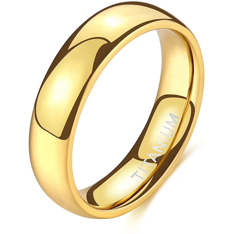 Somen 6mm Titanium Ring 14K Gold Plated Dome High Polished Wedding Band Comfort Fit Size 3-13.5