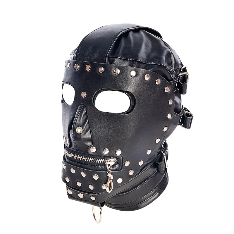 

Adult Unisex Rivet PU Leather Bondage Hood Head Restraint Panel Gag Sex Fetish Products