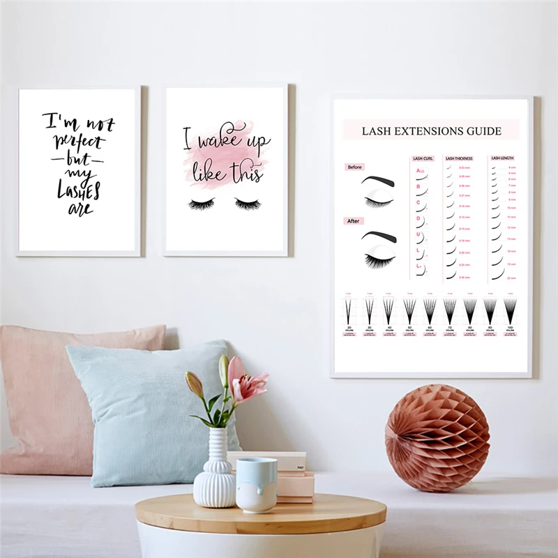 Lash Extensions Guide Poster Makeup Posters And Prints Eyelash Canvas Painting Quotes Wall Art Print Pictures Girls Room Decor