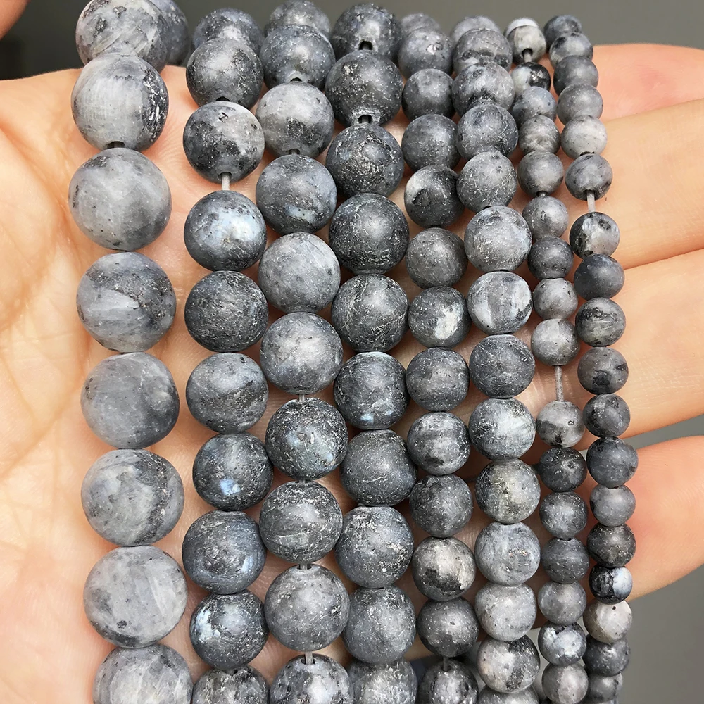 Natural Matte Black Labradorite Stone Beads For DIY Jewelry Making 4 6 8 10 12mm Round Loose Beads Bracelet Accessories 15''