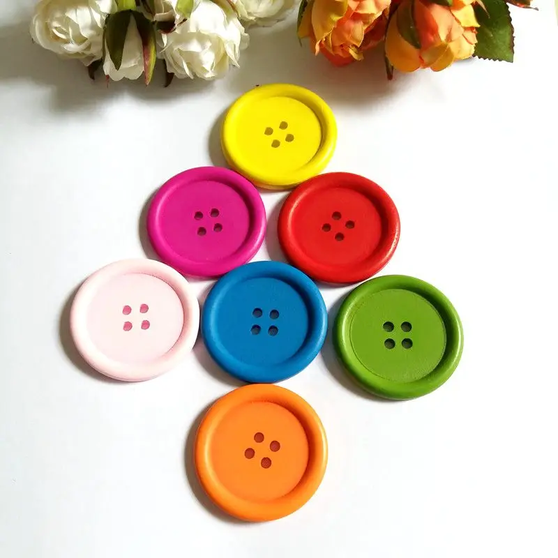 10pcs/lot 40mm Mixed Multi-colored Round Big Wooden Buttons of Scrapbooking decorative buttons