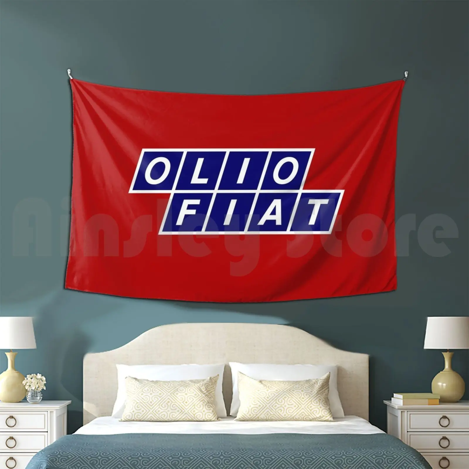 Olio Fiat-Blue / White Customized Tapestry Fiat Lancia Olio Rally 037 Delta 131 Abarth Grifone Car