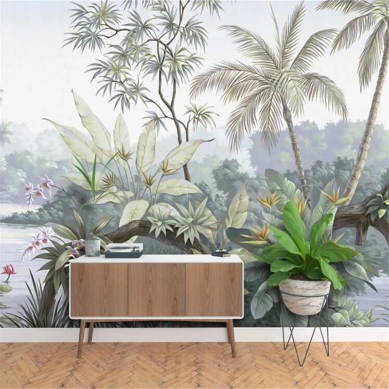 

Custom Mural Wallpaper Retro Nostalgic Idyllic Rainforest Background Wall Painting