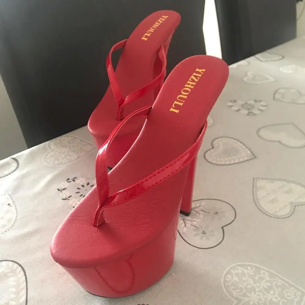 Chanclas de tacón alto de 17cm, zapatillas de pasarela hechas a mano de 7 pulgadas, sexy, moda de verano