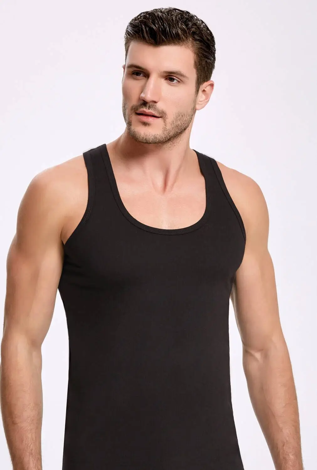 Principle of 1002 Black Single Jersey Male Undershirt 10 PCs