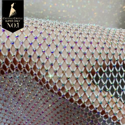 Crystal Castle Rhinestones Fabric for Dresses, Big Size 2 Yrs, Diamond Net, White AB Stones Strass Mesh Scarf, Wedding Dress