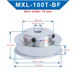 MXL-100T Timing Pulley Bore size 8/10/12 mm Pulley Wheel Slot Width 11 mm Match with Width 10 mm MXL-Timing belt For 3D Printers