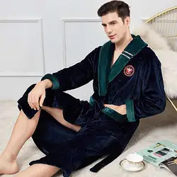 Winter Thicken Warm Nightwear Flannel Men Robe Kimono Bath Gown Coral Fleece Nightgown Casual Loose Home Clothes Plus Size 3XL