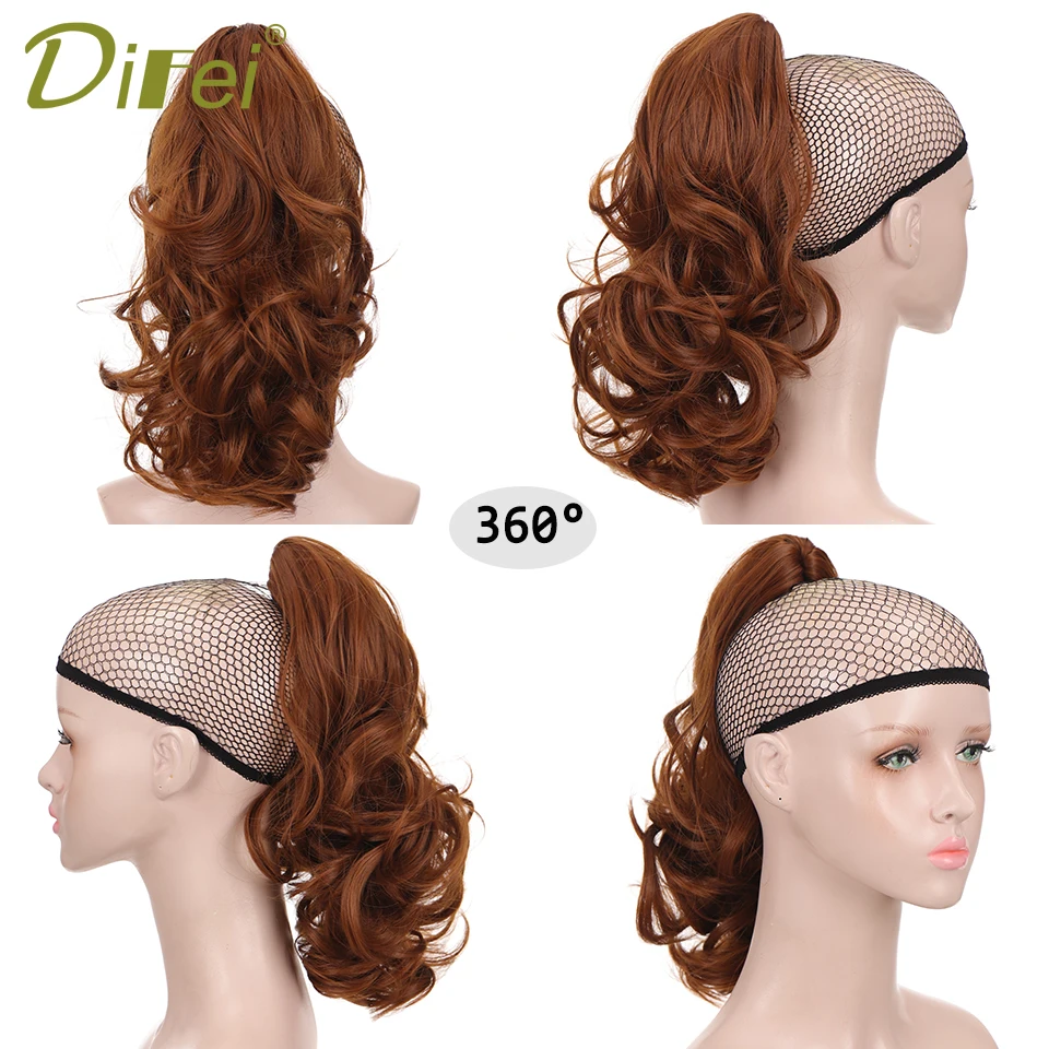 DIFEI Synthetic Wig Hairpin Ponytail Hair Extension Wig Natural Black Heat-resistant Women\'s Wig Clip Ponytail Curly Hair