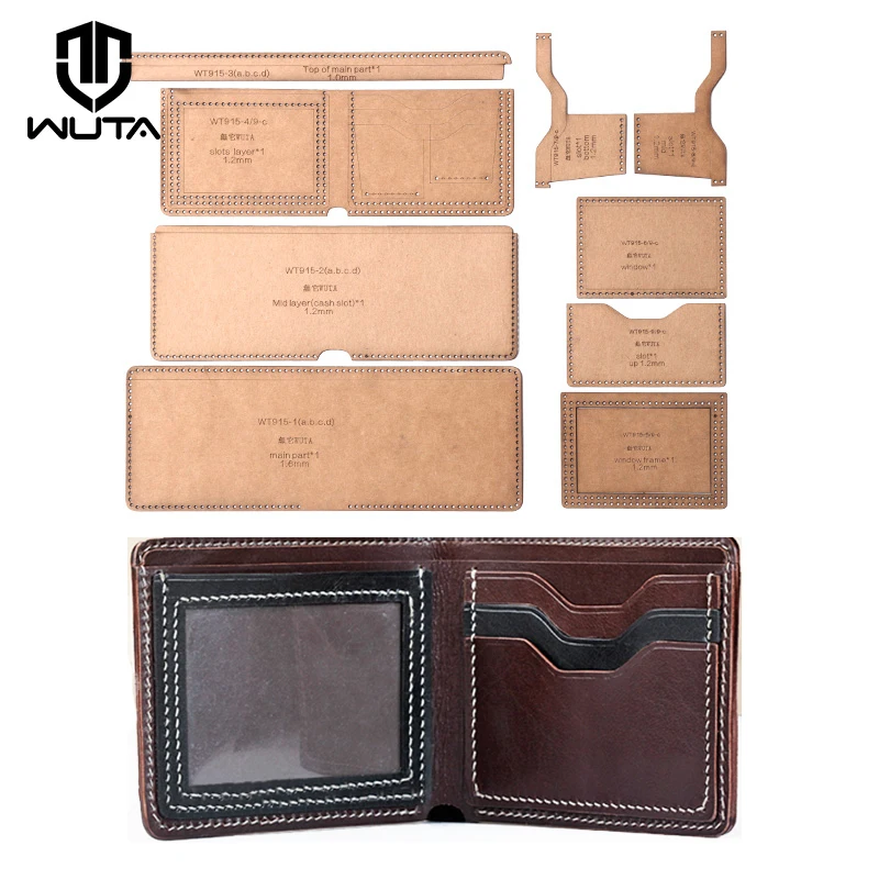 WUTA 915-C Classic Bifold Wallet Leather Template Clear Kraft paper Pattern Set Leather Craft Card Holder Short Purse Model