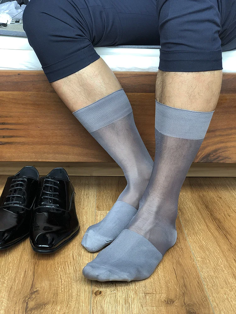 Thin Sheer Thick Dress Socks Gay Adorable Male Socks Fetish Affection Love Man Socks Calf Pantyhose Men Sexy Mature Grey Color