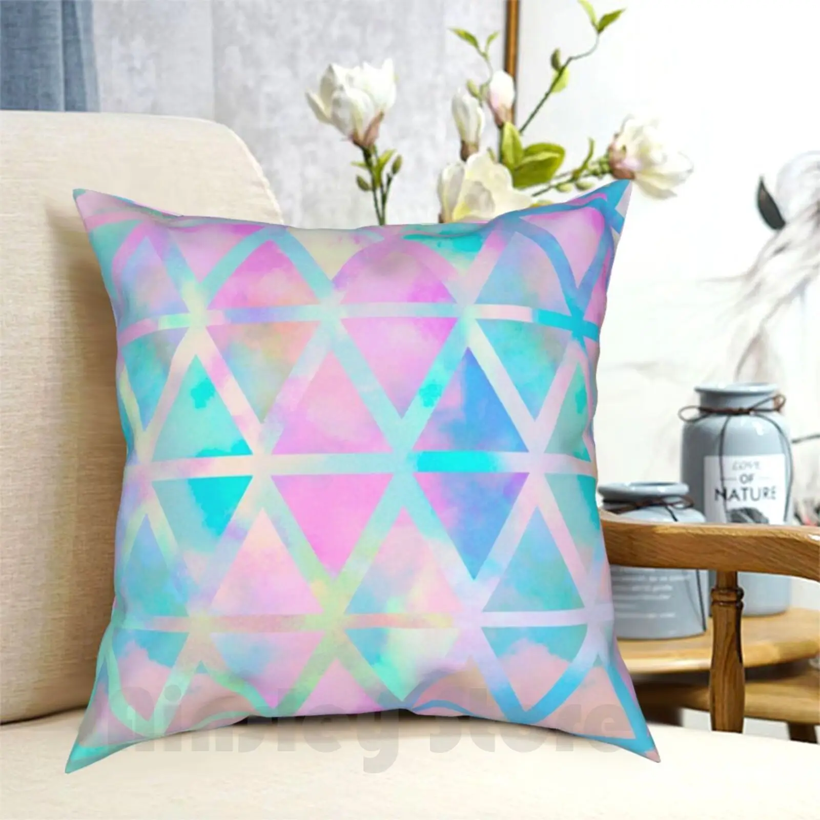 Pink Pastel Aztec Pattern Pillow Case Printed Home Soft DIY Pillow cover Pink Baby Blue Pastel Pale Palegrunge Palegoth