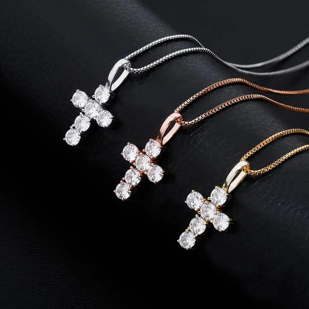 TOPGRILLZ 925 Sterling Silver CROSS Pendant With Box Chain Pendant Iced Out Cubic Zirconia Women's Pendant Hip Hop Jewelry  Gift