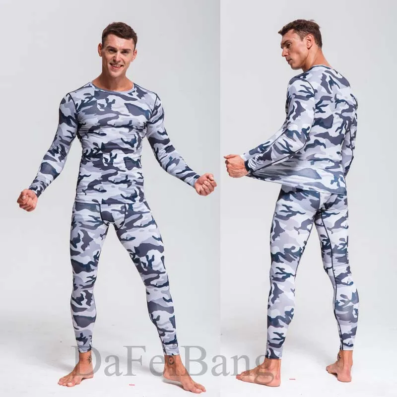 Conjuntos de camuflaje de secado rápido para hombre, ropa deportiva de compresión, ajustada, para gimnasio y Fitness, 2021