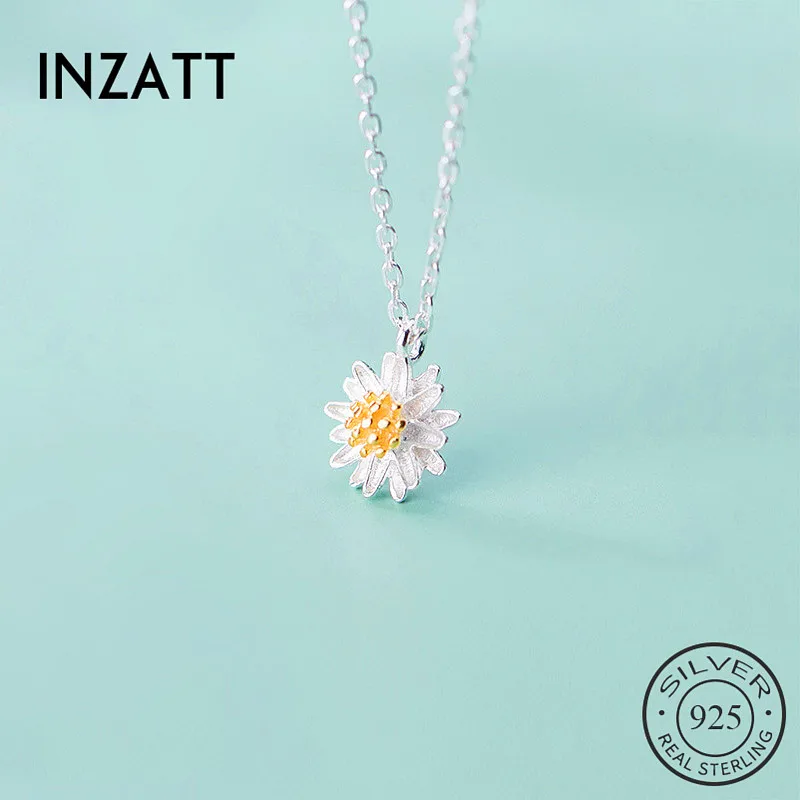 INZATT Real 925 Sterling Silver Flower Plant Pendant Necklace For Fashion Women Cute Fine Jewelry Minimalist Accessories