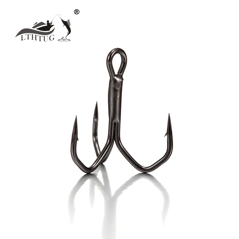 black saltwater fishing hook LTHTUG 15pcs/lot Black Color Treble Hook High Strength Hooks 4# 6# 8# 10#  12# 14# High-Carbon Steel Saltwater Fishing Hook