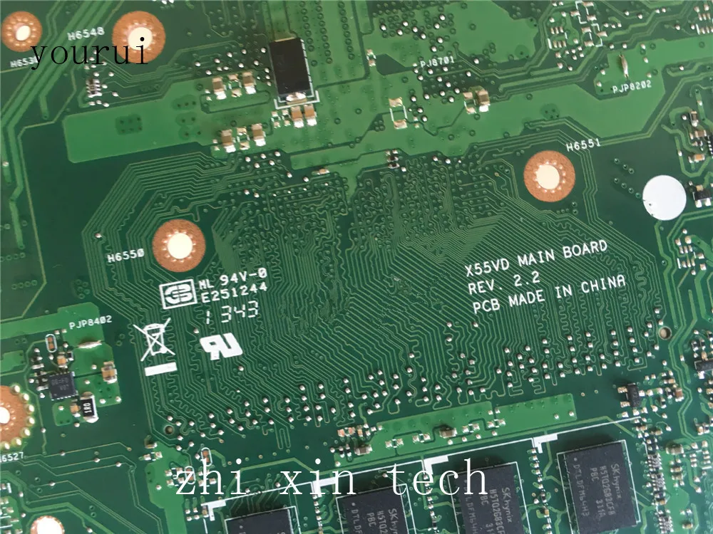 yourui  For ASUS  X55V X55VD Laptop motherboard REV 2.2 DDR3 with 2GB RAM memory Test ok 100% original