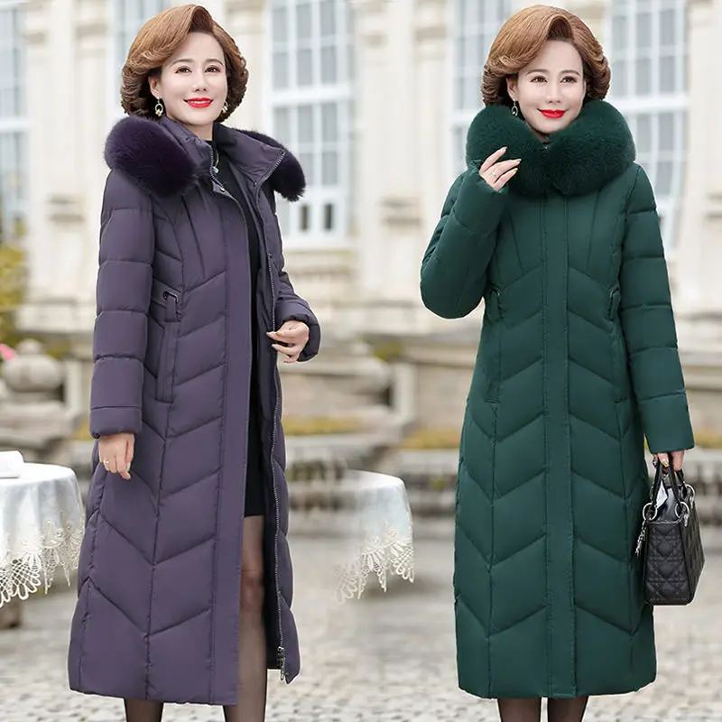 Thicken Parkas แม่ฤดูหนาว Hooded Jacket แฟชั่น Slim ผ้าฝ้ายยาวเสื้อกันหนาว Plus ขนาด8XL Windproof Warm Coats หญิง