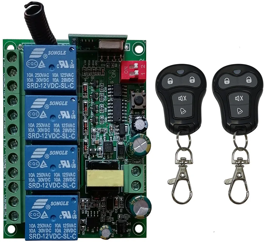 범용 무선 리모컨 릴레이 리시버 모듈 RF 스위치, 게이트 차고 오프너용, AC 110V, 220V, 230V, 4CH, 4 CH, 10A, 433 MHZ