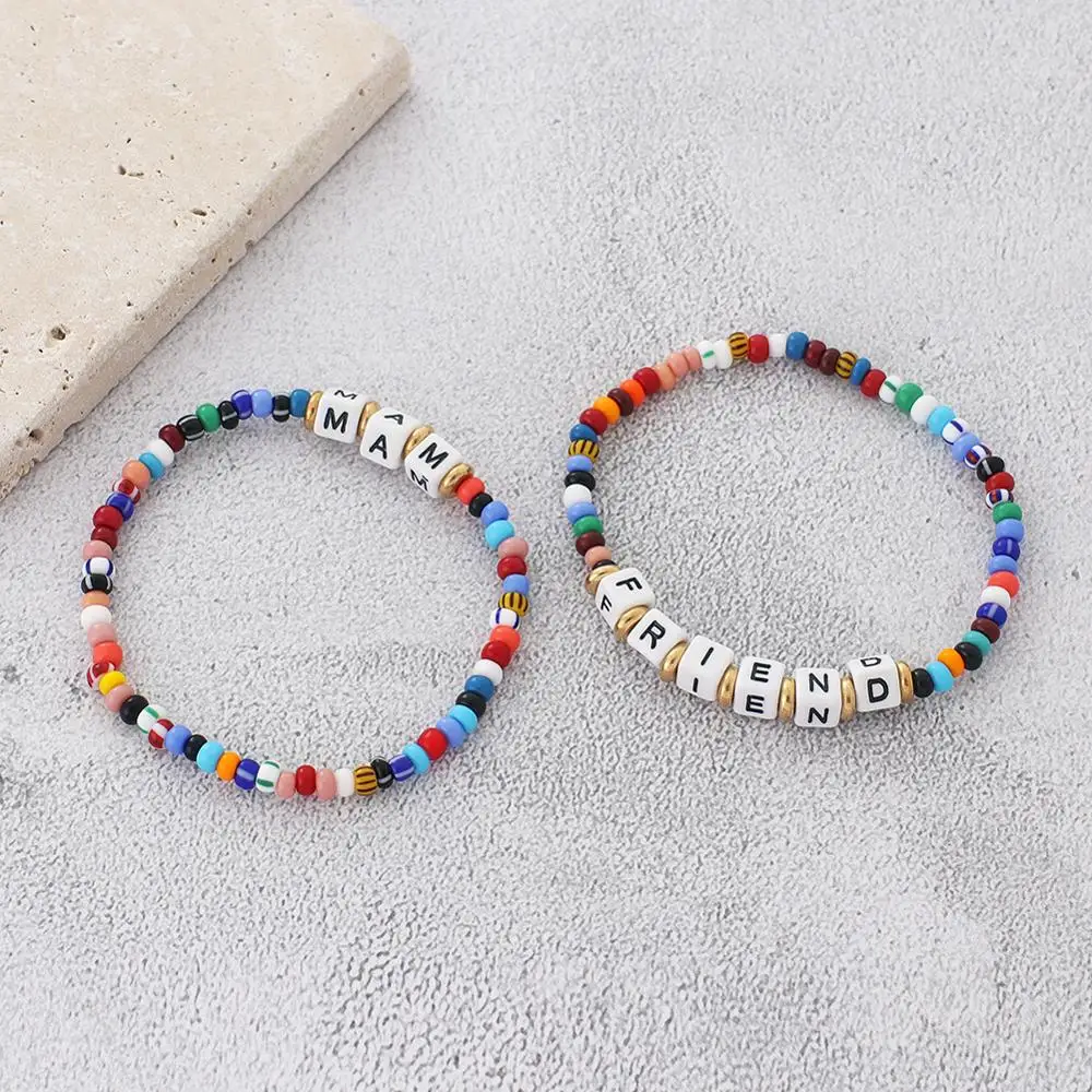 DIY Supply-One Fashion Jewelry Bracelet with Czech Glass and Plastic Letter Beads with Elastic Cord - 54mm (BE178)