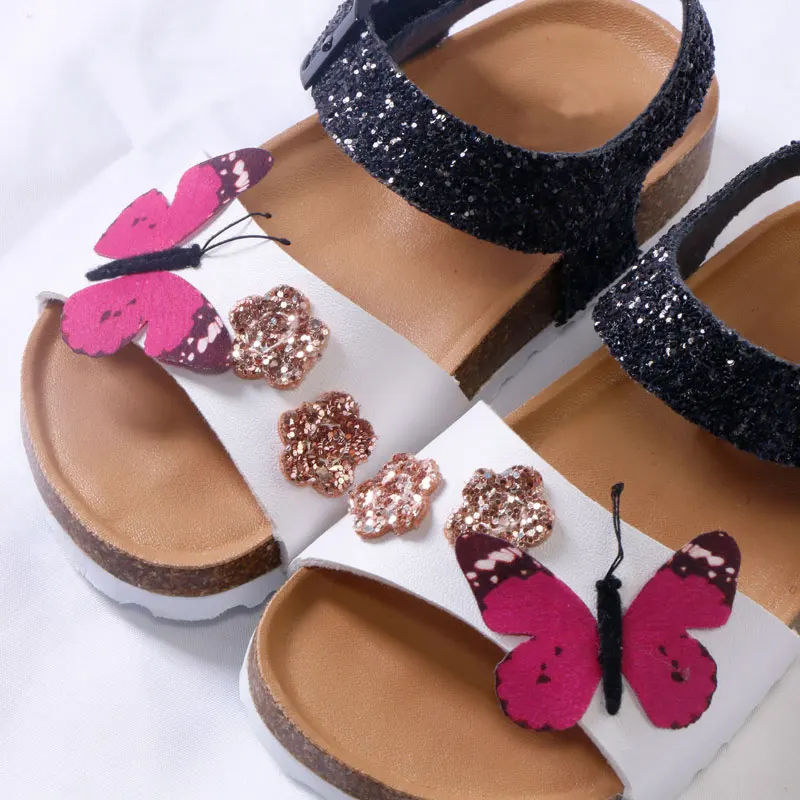 Designer Brand Kids Shoes Toddler Girl Sandals Summer New Fashion PU Leather Cork Glitter