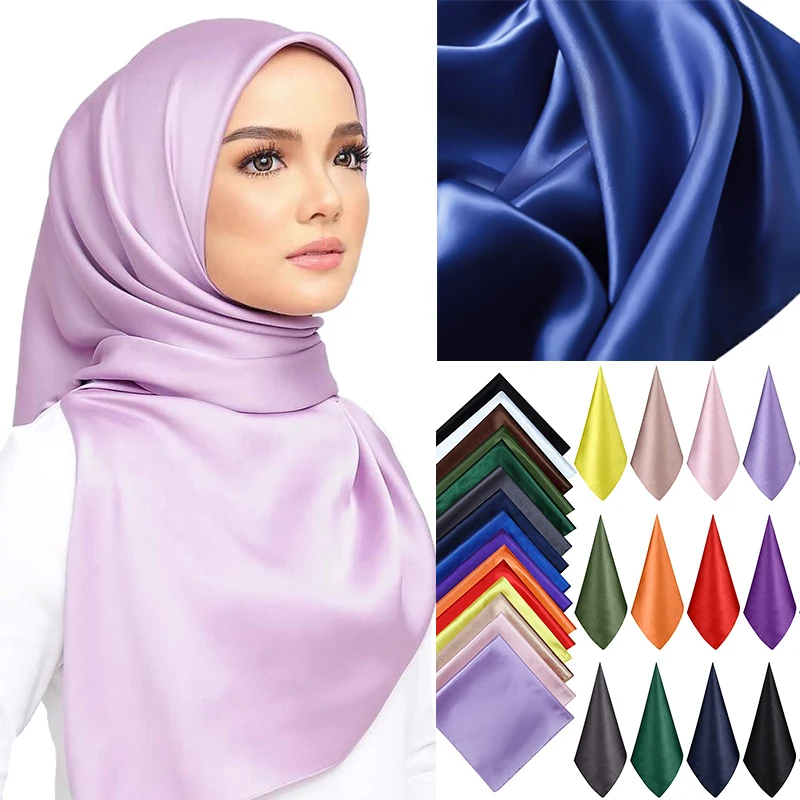 Hoge Kwaliteit 90*90Cm Vierkante Zijden Sjaal Vrouwelijke Effen Sjaals En Wrap Office Lady Haar Hals Foulard India moslim Hoofddoek Pareo