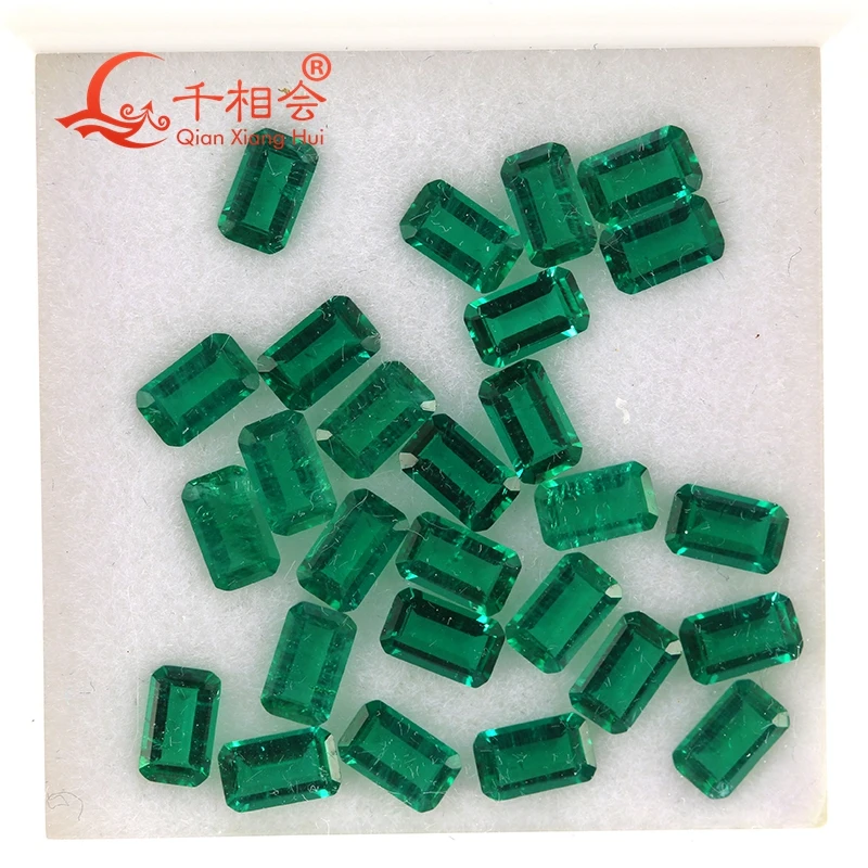 

small size green color emerald cut Created Hydrothermal Muzo Emerald including minor cracks and inclusions loose gemstone