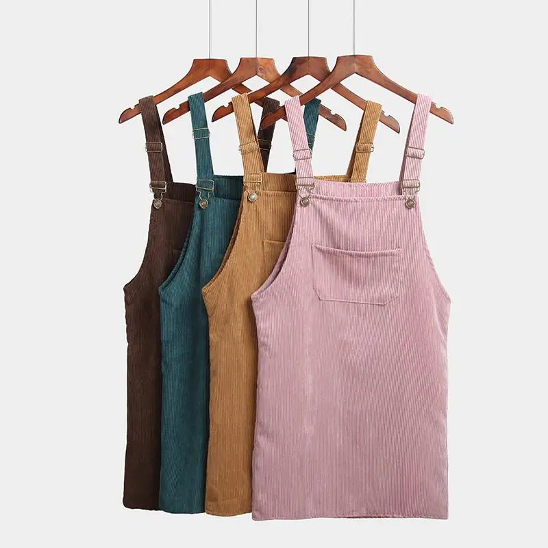 

Spring Autumn Dress Women Korean Fashion Vintage Sundress College Wind Corduroy Loose Strap Vestidos Female Midi Dresses 7 Color