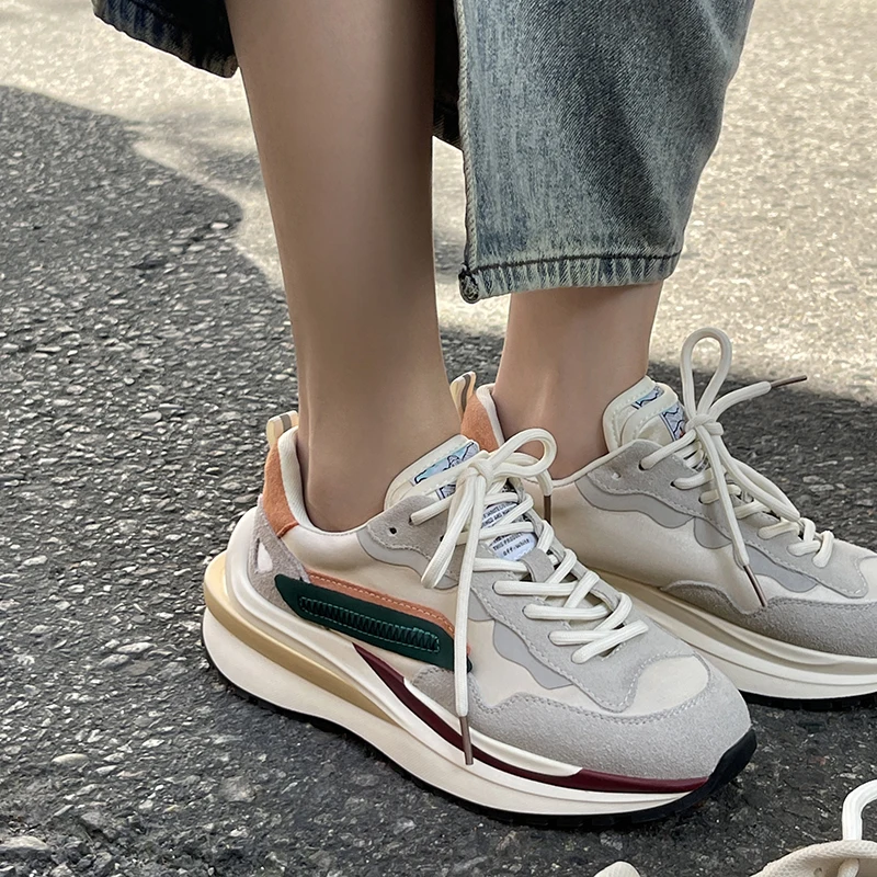 QUTAA 2022 Fashion Women Genuine Leather Sneakers Mixed Colors Platform Casual Shoes Woman Running Sport Shoes Size 35-40