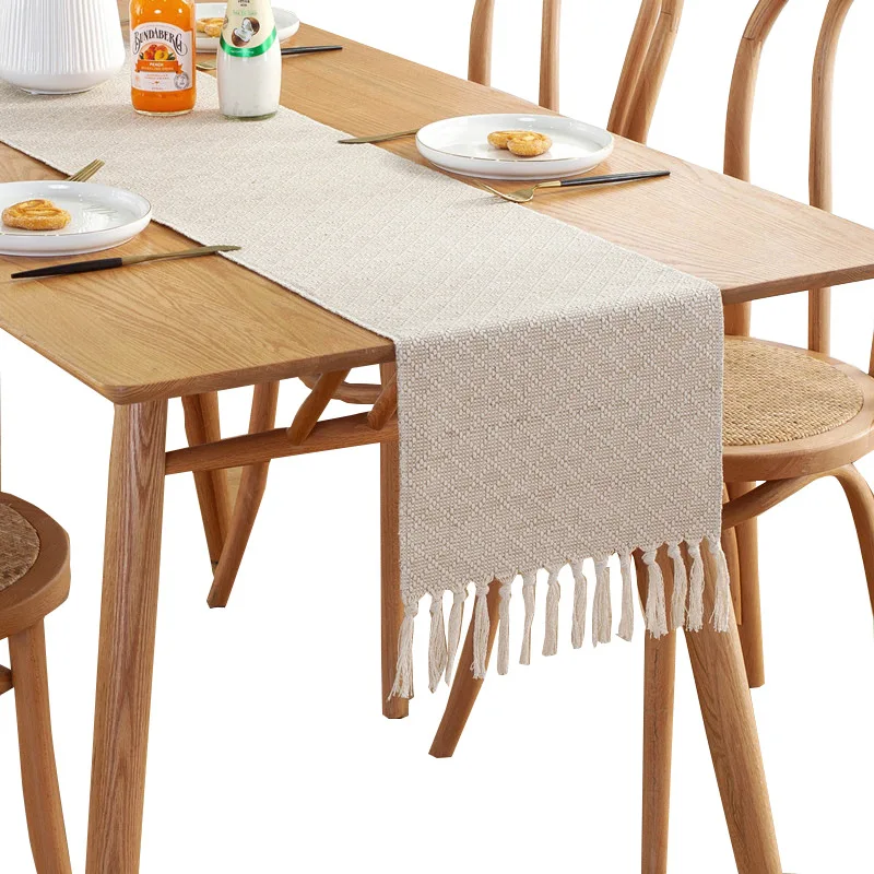 Nordic Woven Table Runner Tablecloths Cotton Linen Handmade Tassel Table Cloth For Home Decoration TV cabinet Coffee Table Flag