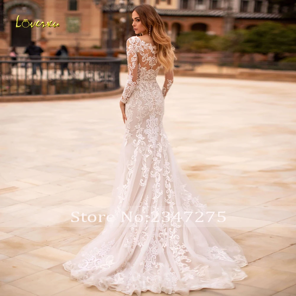 Loverxu Mermaid Wedding Dresses Sweetheart Long Sleeve Vestido De Novia Lace Appliques Vintage Sexy Custom Made Bridal Gown