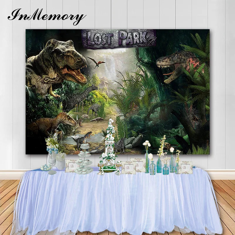 InMemory Forest Dinosaur Birthday Party Backdrops Jurassic World Boy Birthday Photography Background Photo Booth Props Vinyl