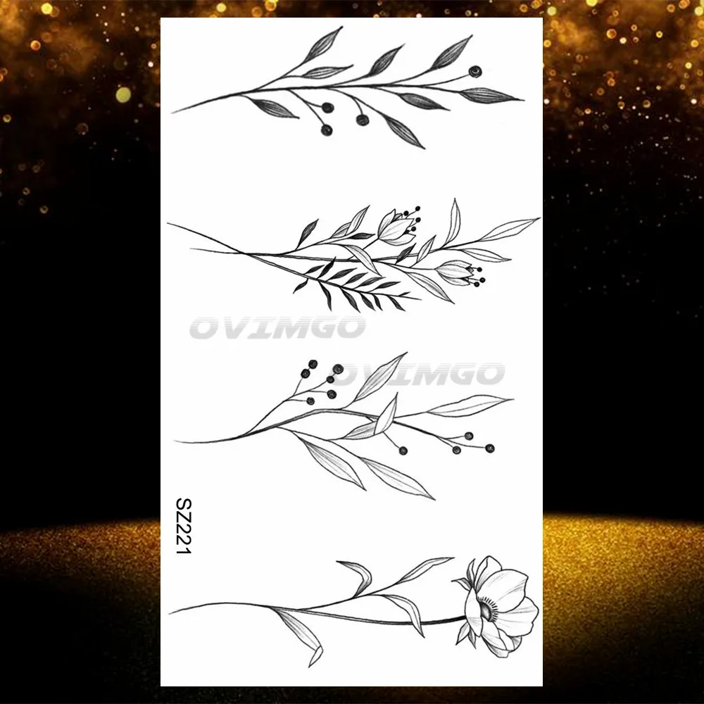 Small Purple Lavender Leaf Temporary Tattoos For Women Arm Clavicle Tatoo Sticker Watercolor Transferbale 3d Plants Tattoo Paper