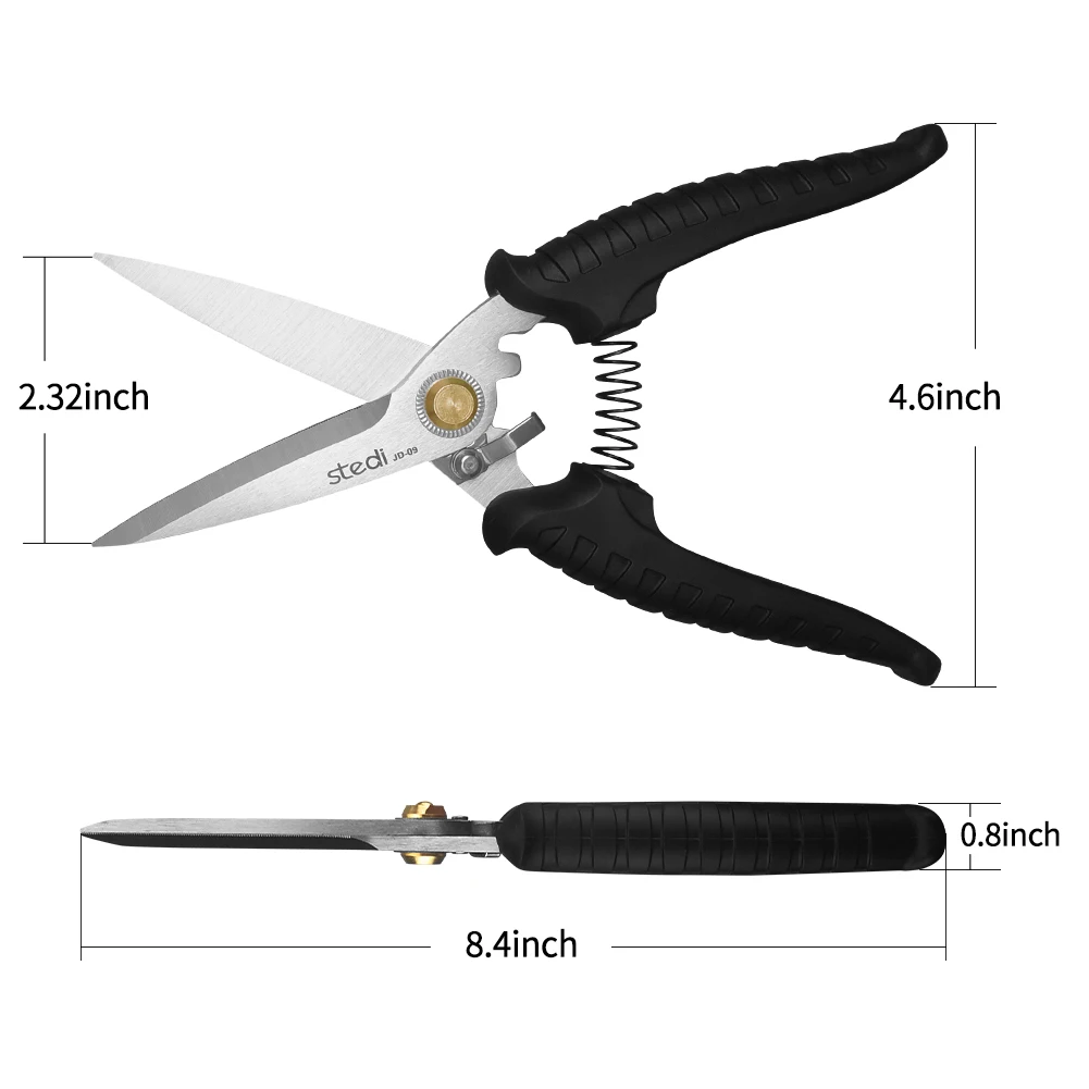 stedi 8-inch Multipurpose Heavy Duty Scissors, Extended & Reinforced Ultra Sharp Blades with Finely Serrated, High Carbon Stainl