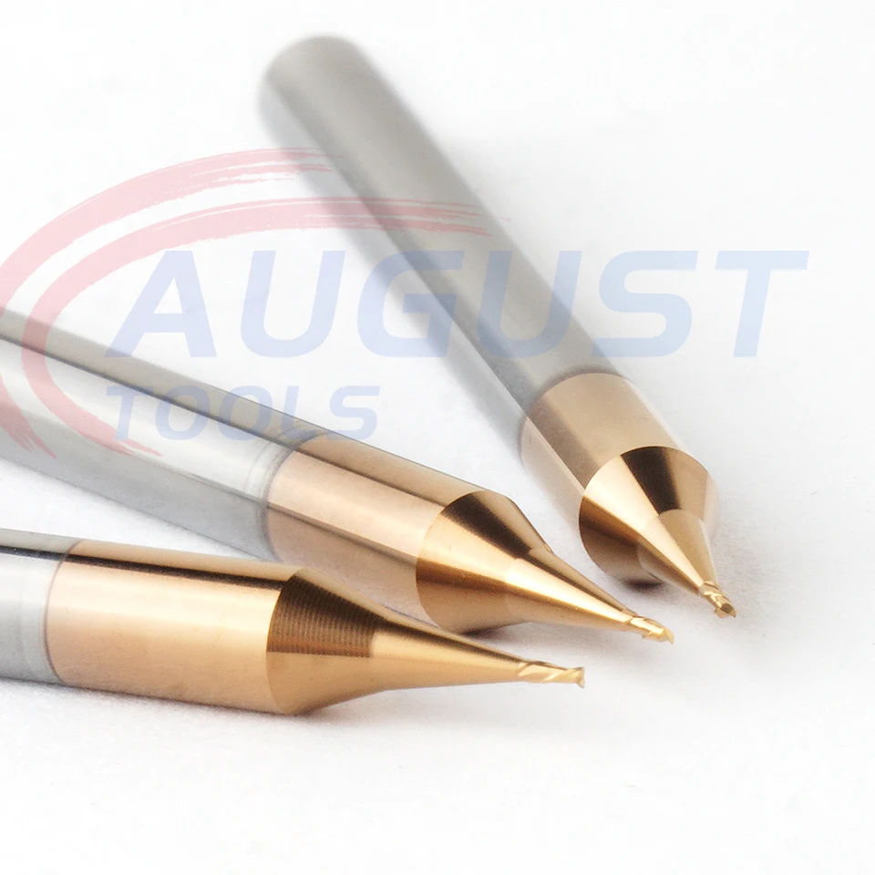 AUGT HRC60 0.2-0.9mm Micro Flat End Mill 4mm Shank Tungsten Carbide CNC Router Bit TiCN Coated 2 Flute Metal Mini Milling Cutter