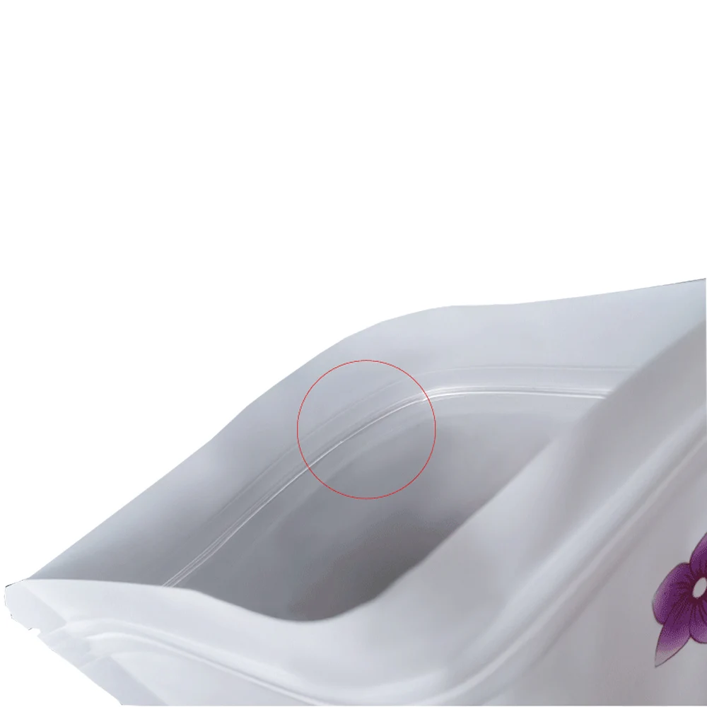 100Pcs White Plastic Zip Lock Stand Up Bag with Clear Window Flower Printed Resealable Reclosable Tear Notch Food Storage Pack