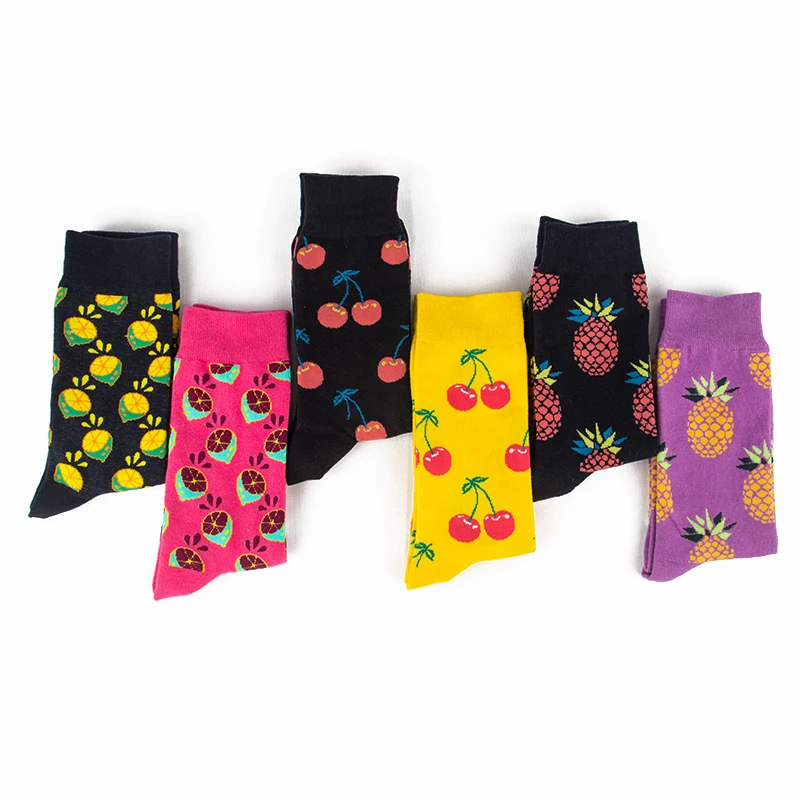 New Happy Socks Men 5 Pairs of Boxed Fruit Cherry Men/Women Sock Funny Socks Fashion Skateboard Sock Cotton Socks Wedding Gifts