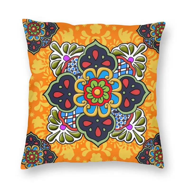 Mexican Talavera Flower Ceramic Tile Square Pillowcover Decoration Cushions Throw Pillow Case for Sofa Double-sided Printing