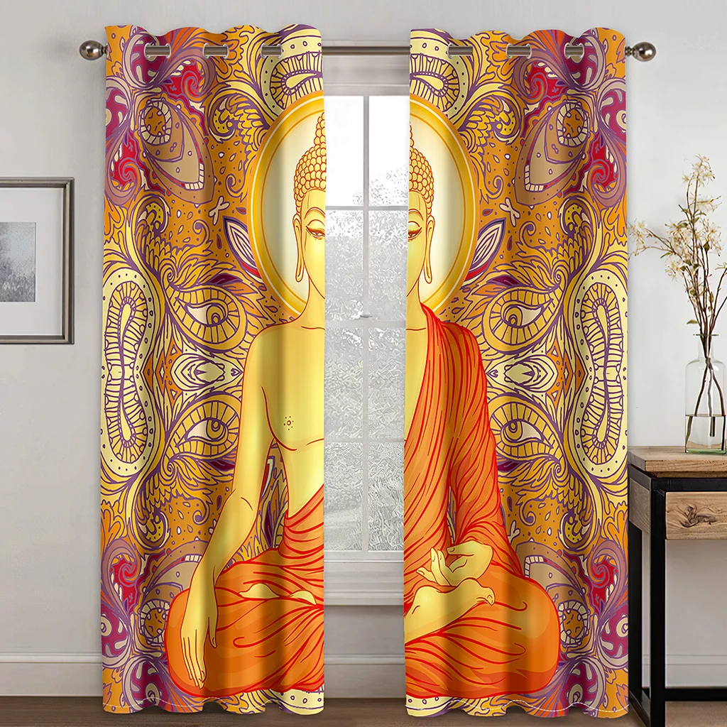 Buddha Blackout Curtain for Adult Bedroom Window Curtain Decor Living Room Thermal Insulated Drapes Decor (2Panels) Cortina カーテン