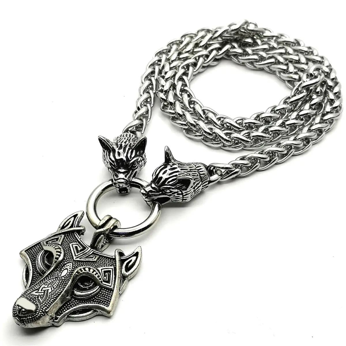 Viking Odin Warrior Raven Pendant Necklace Stainless Steel Wolf Head Chain Domineering Men Jewelry